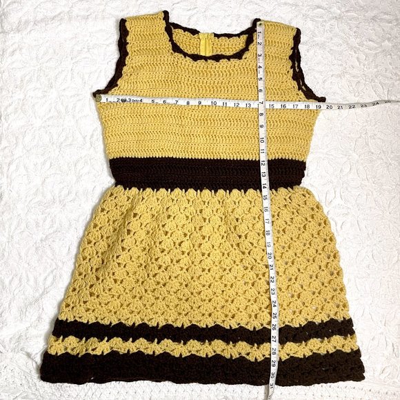 Gold and brown crocheted sleeveless mini dress - size medium - Picture 9 of 9